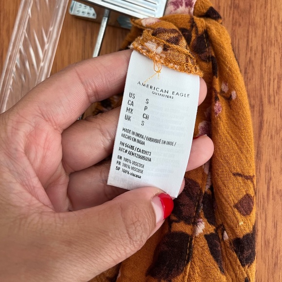 ❌SOLD AE Mustard Yellow/Orange Floral Print High Waist Wide Leg Pants - Picture 9 of 9